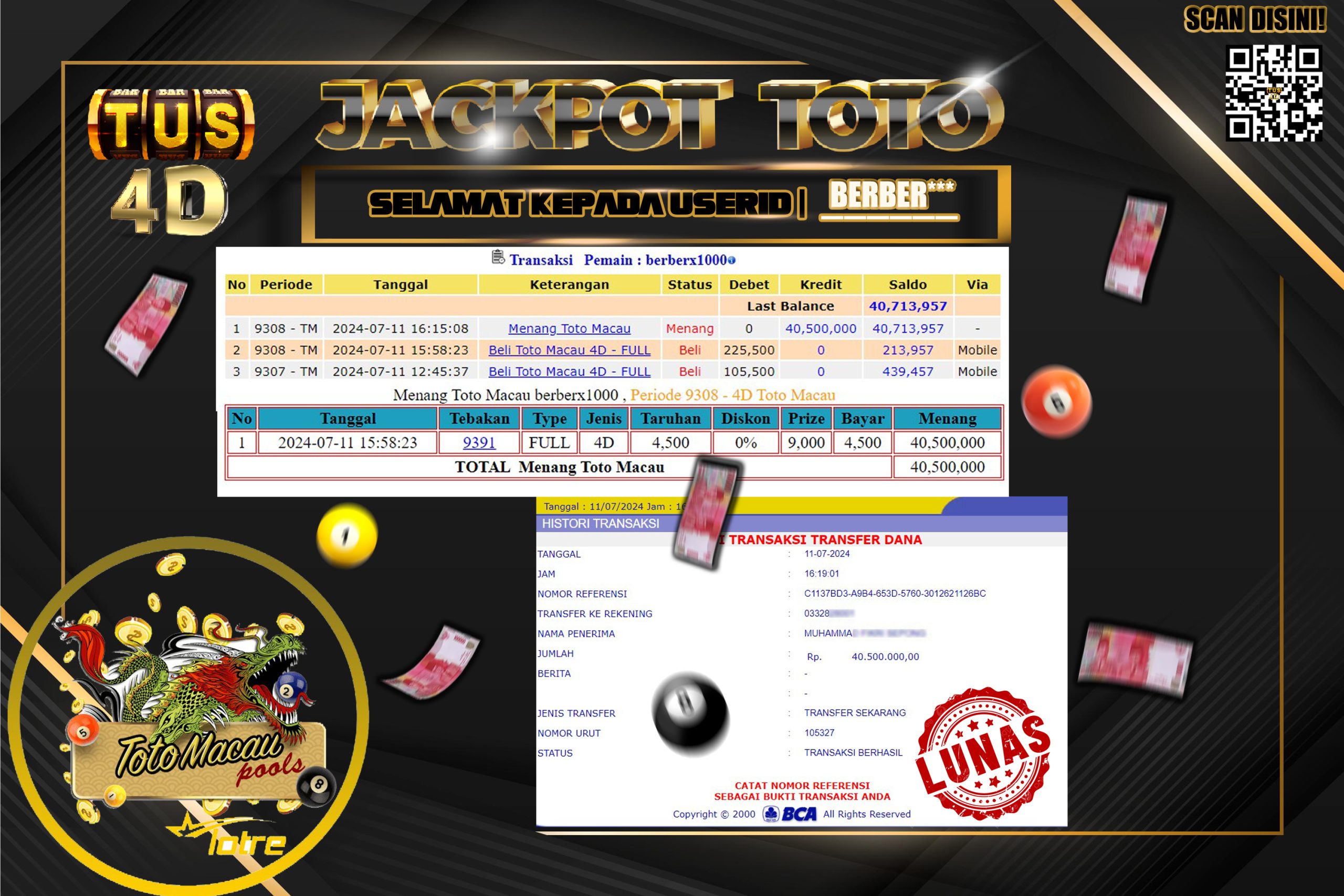 TUS4D JACKPOT TOGEL TOTOMACAU POOLS Rp40.500.000.,- LUNAS