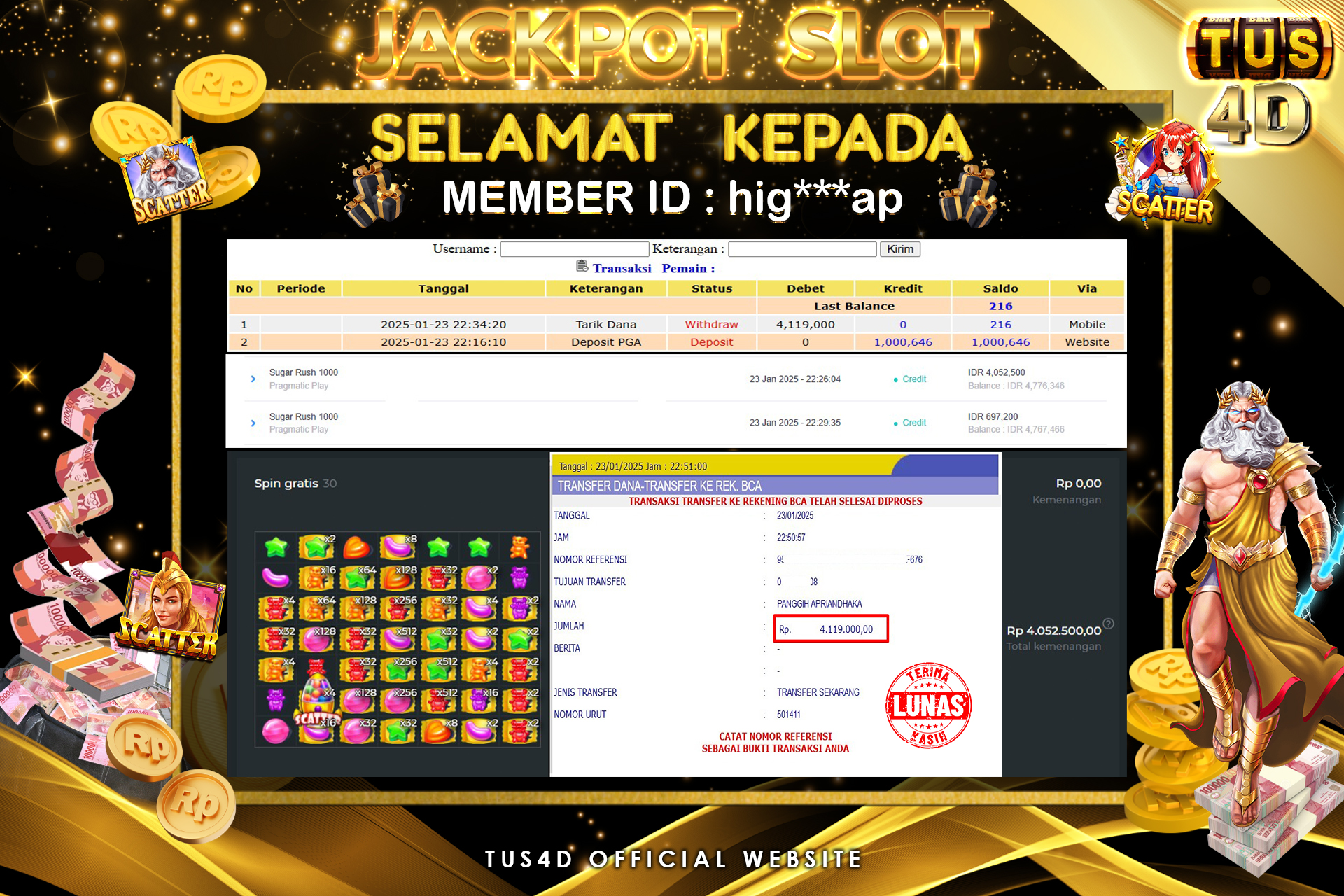 TUS4D JACKPOT SLOT SUGAR RUSH 1000 Rp4.119.000.,- LUNAS