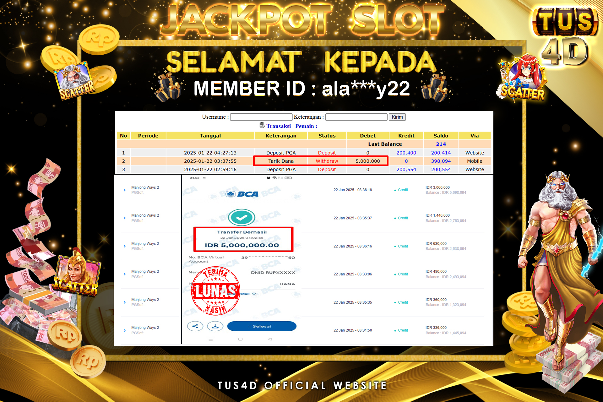 TUS4D JACKPOT SLOT MAHJONG WAYS 2 Rp5.000.000.,- LUNAS