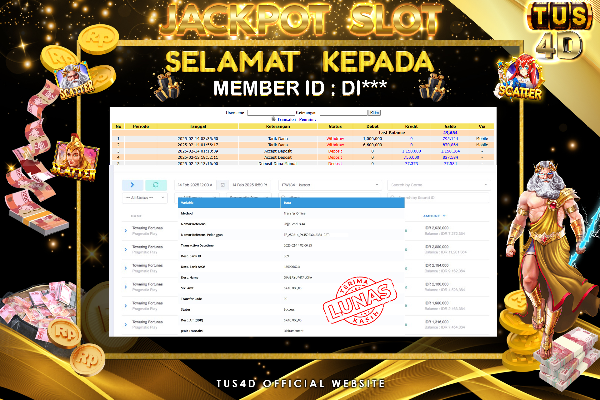 TUS4D JACKPOT SLOT TOWERING FORTUNES Rp 6.600.000.,- LUNAS