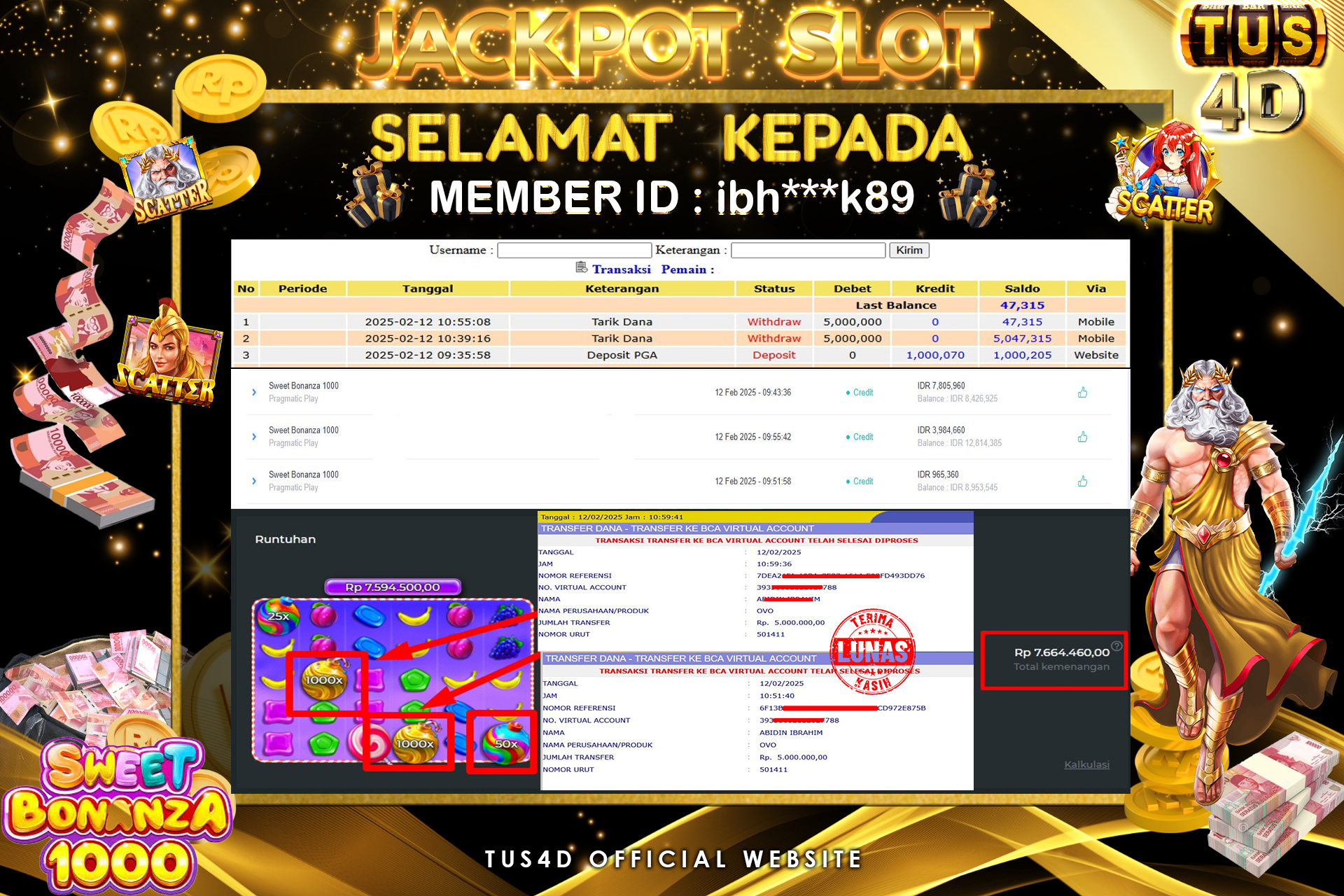 TUS4D JACKPOT SLOT Sweet Bonanza 1000 Rp 10.000.000.,- LUNAS