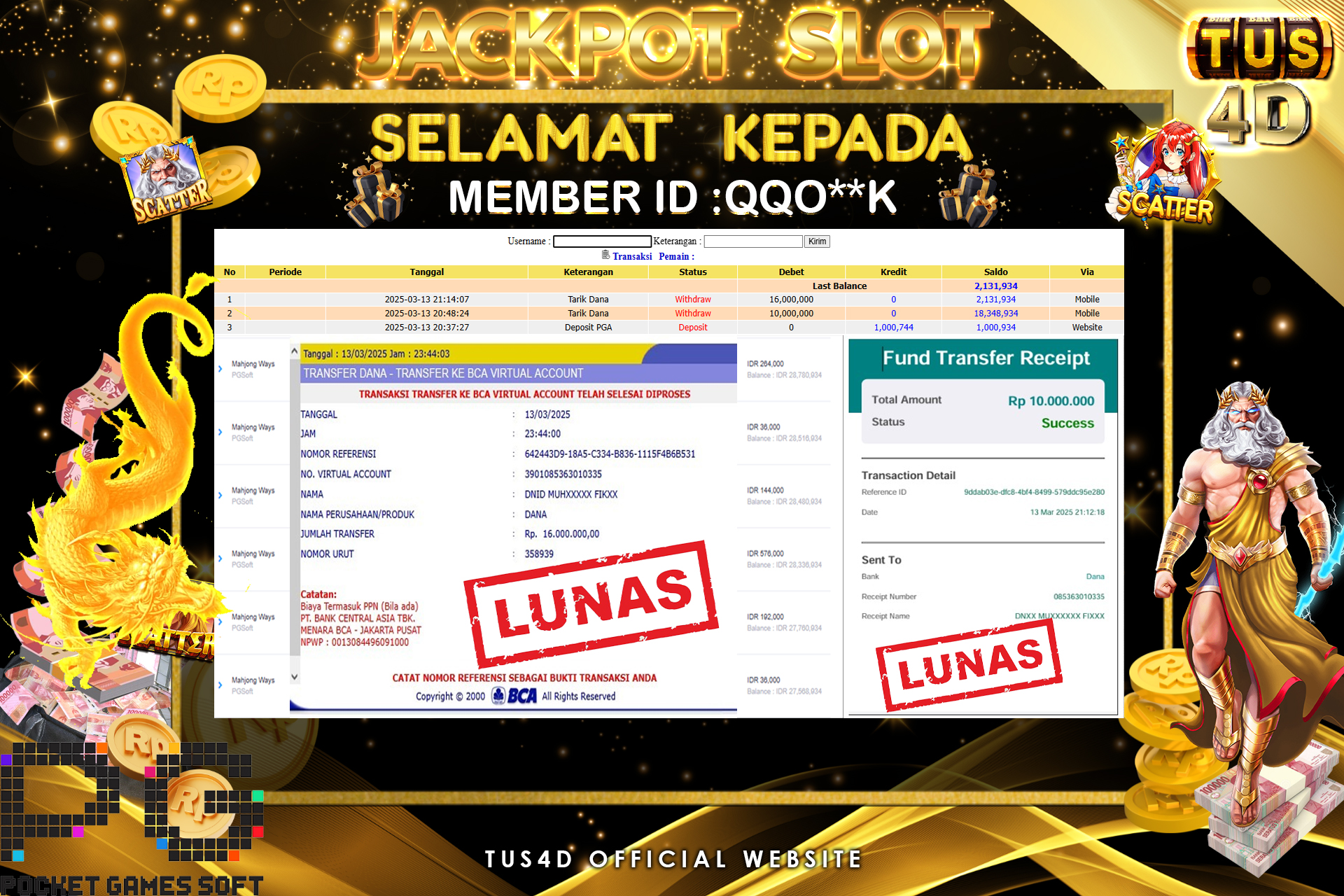 TUS4D JACKPOT SLOT Mahjong Ways Rp 26.000.000.,- LUNAS