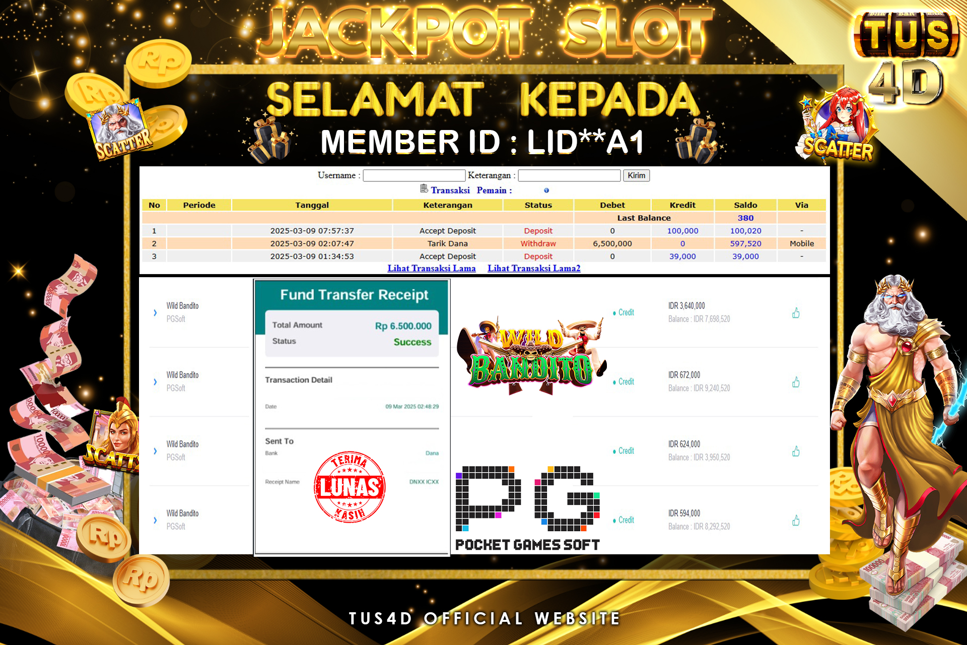 TUS4D JACKPOT SLOT Wild Bandito Rp 6.500.000.,- LUNAS