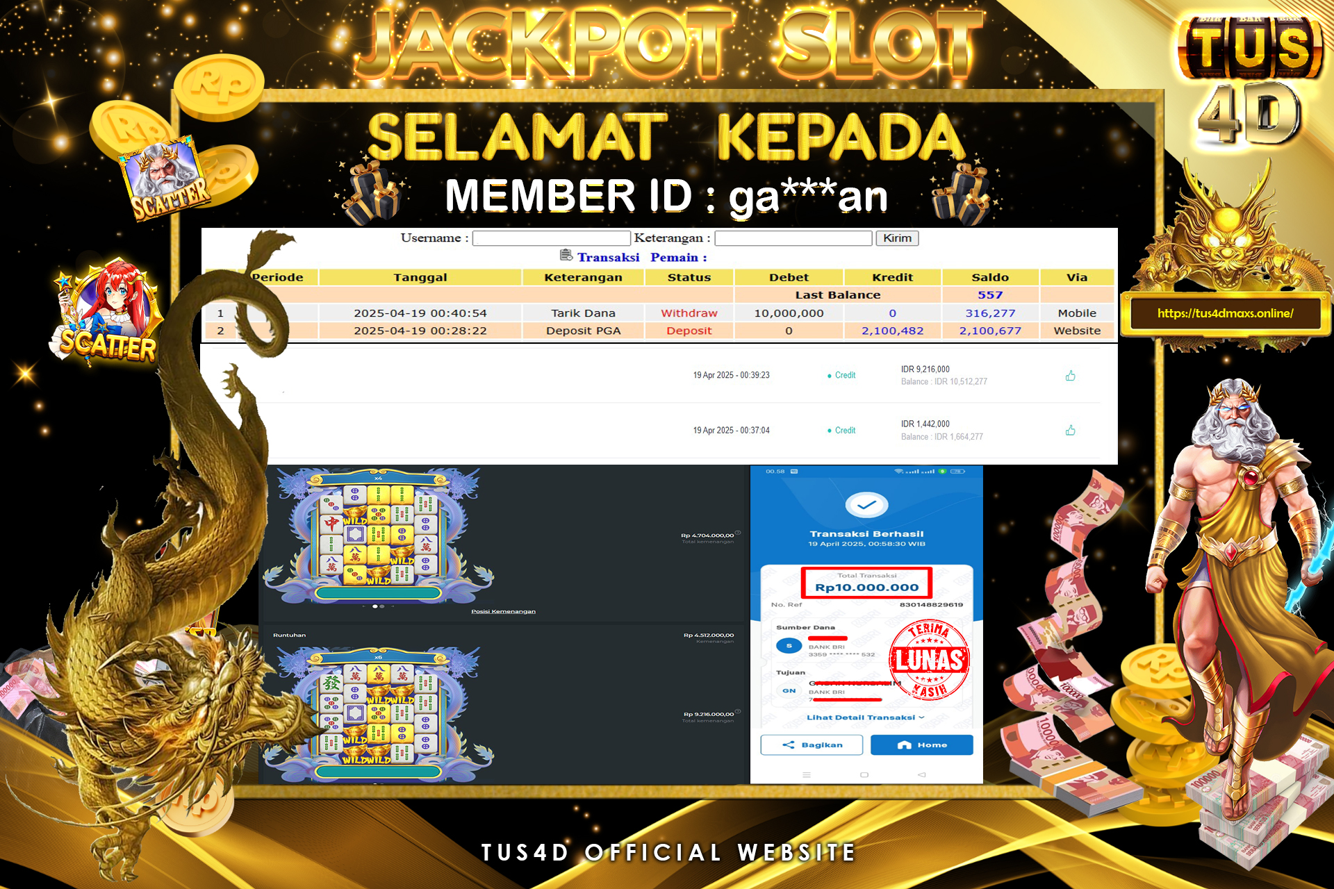 TUS4D JACKPOT SLOT Mahjong Wins 3 – Black Scatter Rp 10.000.000.,- LUNAS