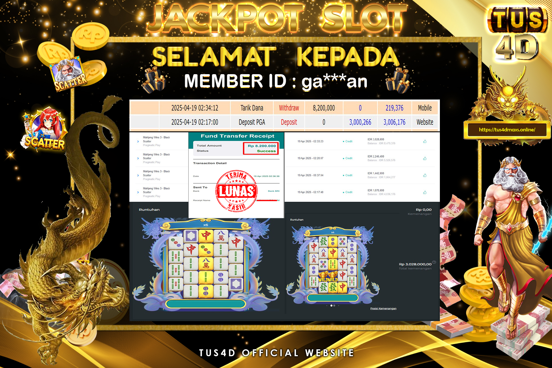 TUS4D JACKPOT SLOT Mahjong Wins 3 – Black Scatter Rp 8.200.000.,- LUNAS
