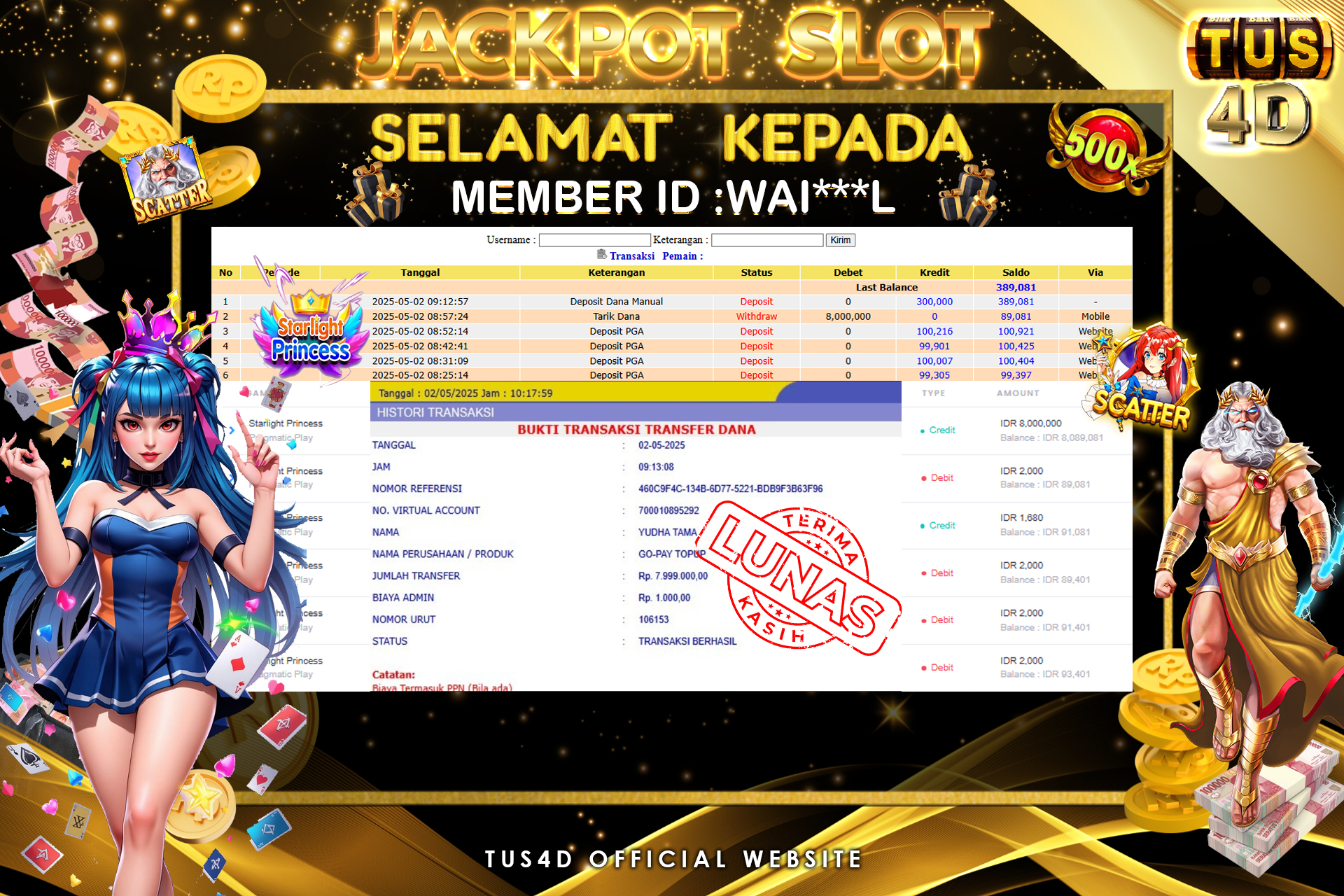 TUS4D JACKPOT SLOT Starlight Princess Rp 8.000.000.,- LUNAS