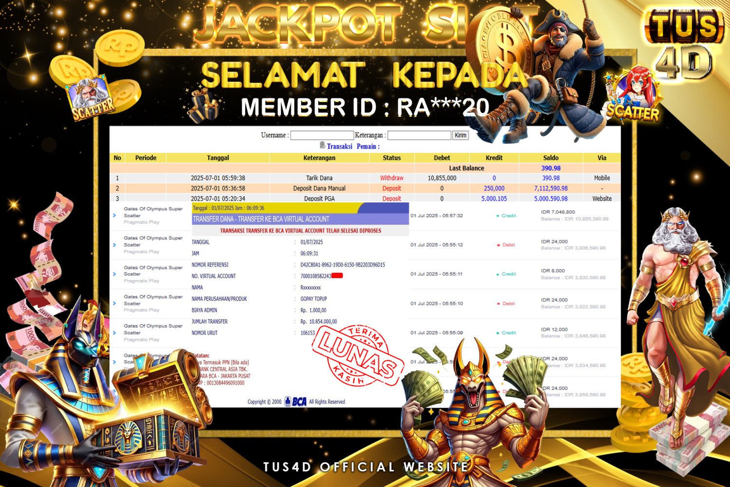 TUS4D JACKPOT SLOT Gates Of Olympus – Super Scatter Rp 10.855.000.,- LUNAS