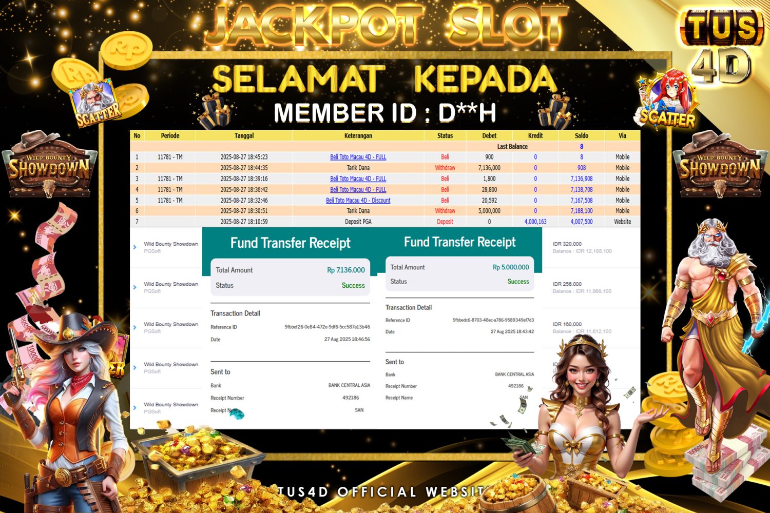 TUS4D JACKPOT SLOT WILD BOUNTY SHOWDOWN Rp 12.136.000.,- LUNAS
