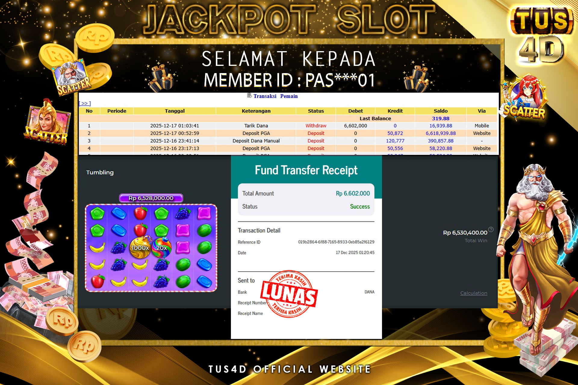 TUS4D JACKPOT SLOT Rp 6,602,000 – LUNAS