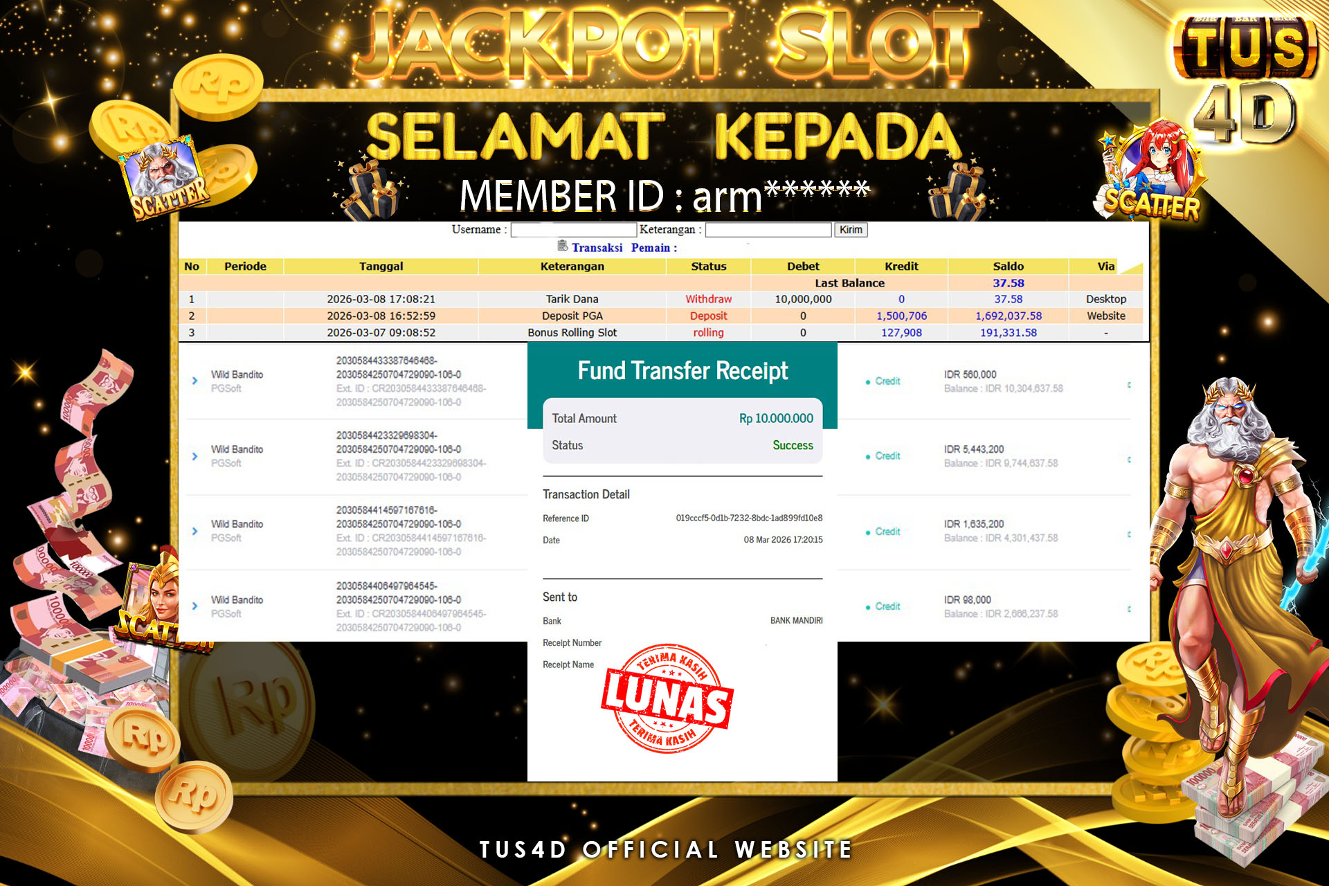 TUS4D JACKPOT SLOT Wild Bandito  Rp 10.000,000.,- LUNAS